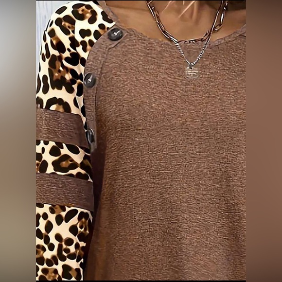 661 ❤️ 1X Plus Size Women's Leopard Print Raglan Sleeve Top Shirt - Picture 3 of 7